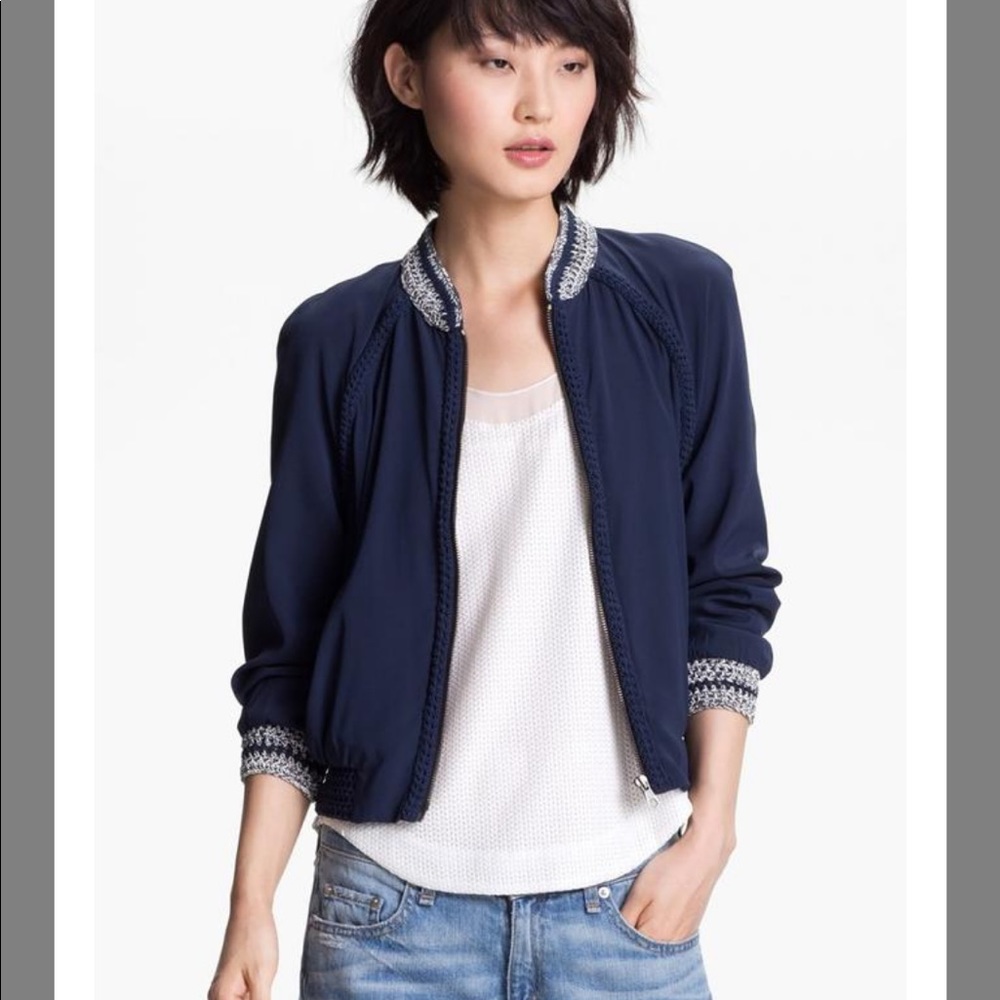 Rag & Bone Blue Blouson Silk Macrame Bomber Jacket